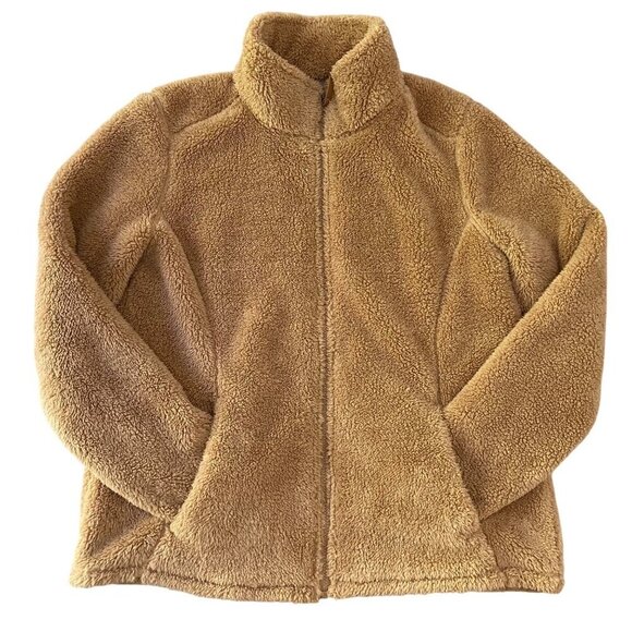 Cloudveil Unisex XL Tan teddy faux Sherpa Fleece Zip-Up Teddy Jacket Shaket cozy - Picture 1 of 14